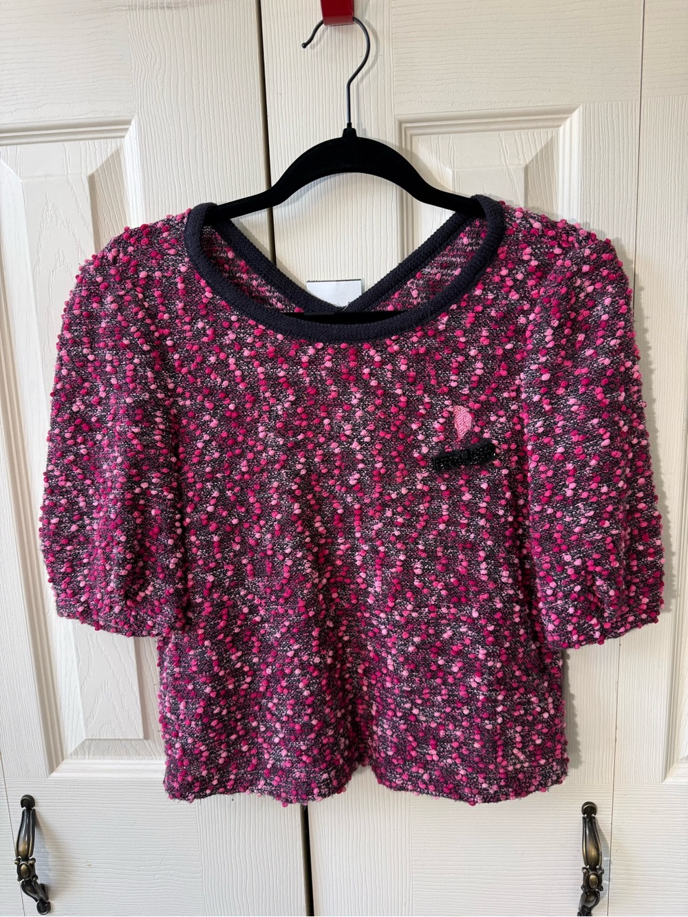 Jill by Jill Stuart Pink Boucle Textured Knit Short Sleeve Top Womens Size Small